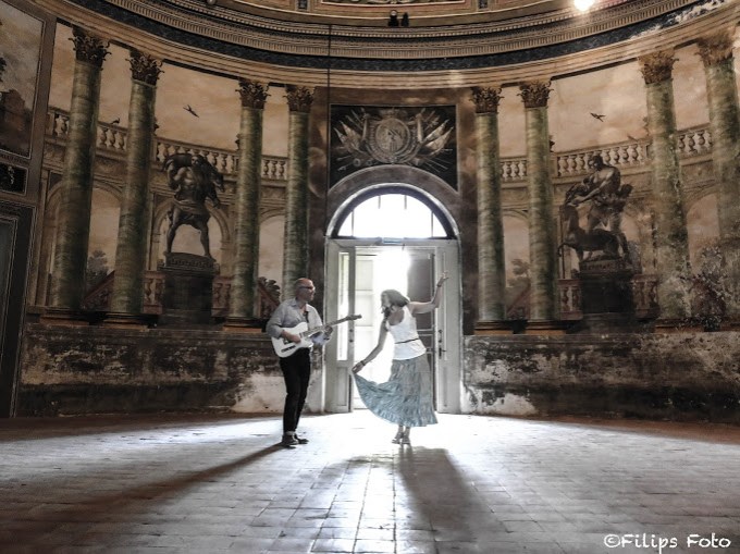 Villa Palagonia music duo inside Villa Palagonia. 